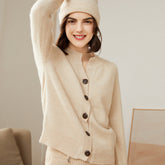 Women's 100% Pure Cashmere Button Crew Neck Cashmere Cardigan